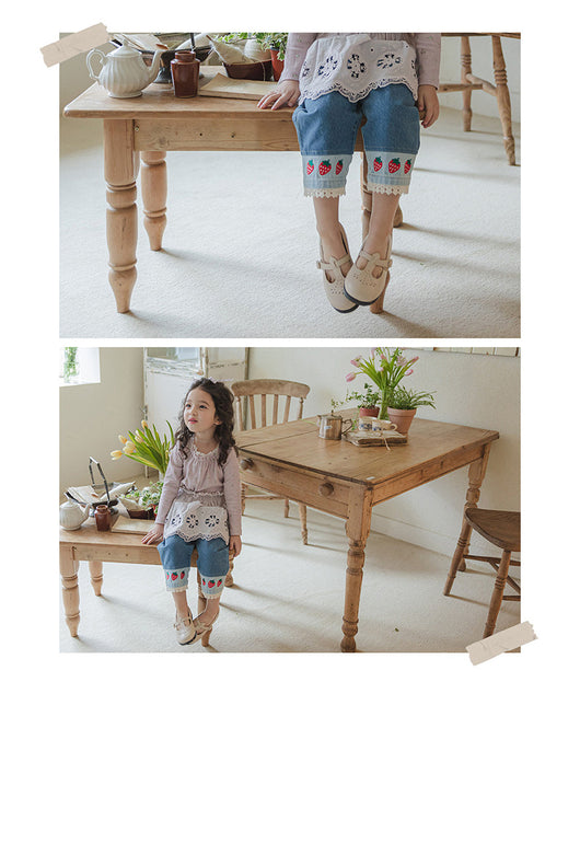 Jeans Casuales con Bordado de Fresa y Encaje - Image 37