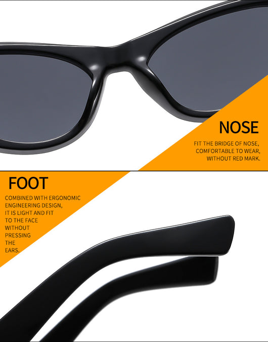 Black cat-eye sunglasses with dark gray lenses and gold-tone hinge accents on a white background. - Image 13