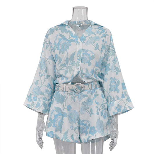 Conjunto de Dos Piezas: Camisa Suelta Larga y Short Talle Alto con Cinturón - Image 35