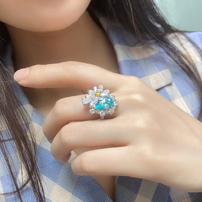 Anillo de Bodas Paraiba con Diamantes para Mujer - Image 11