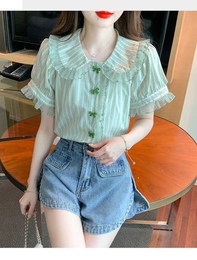 Blusa de Chifón con Cuello Muñeca y Mangas de Encaje - Image 17