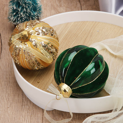 Bola de Navidad de Vidrio con Franjas Verdes y Textura Aterciopelada - Image 13