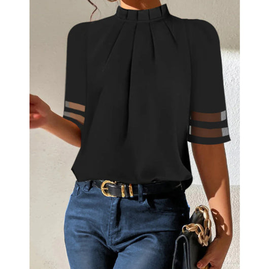 Polera Cuello Alto Plisada Negro - Diseño Minimalista - Image 12