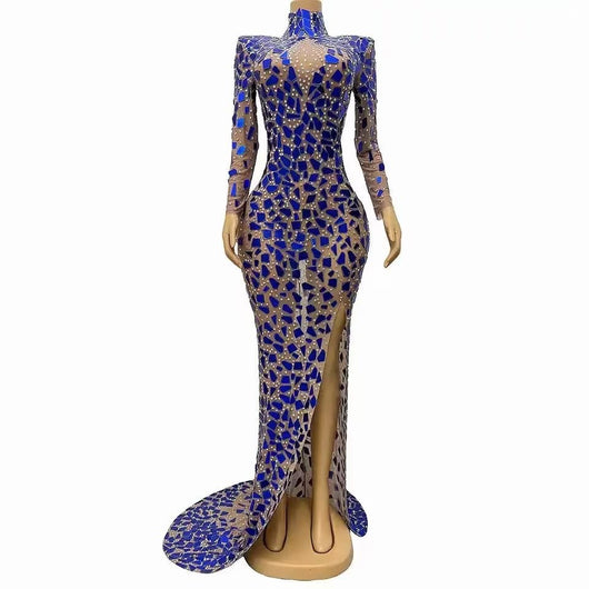 Vestido Elegante Cuello Alto Azul para Banquete y Eventos Formales - Image 13