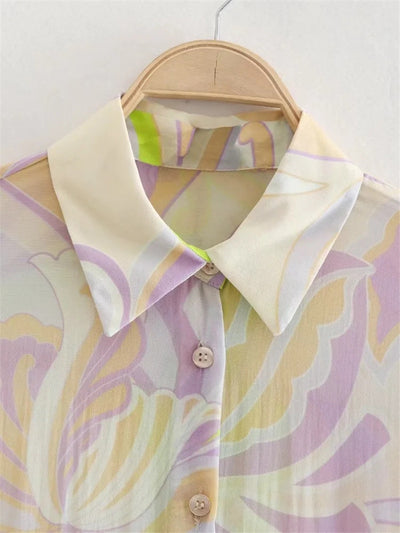 Conjunto Retro Francés para Primavera y Verano: Blusa Estampada y Pantalón Recto - Image 24