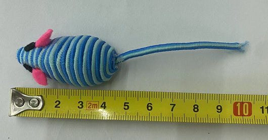 Pink and purple striped rope mouse cat toy with felt ears and black eyes, featuring a long flexible tail. - Image 17