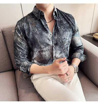 Camisa Tie-Dye Estampada Manga Larga Slim Fit para Hombre - Image 39