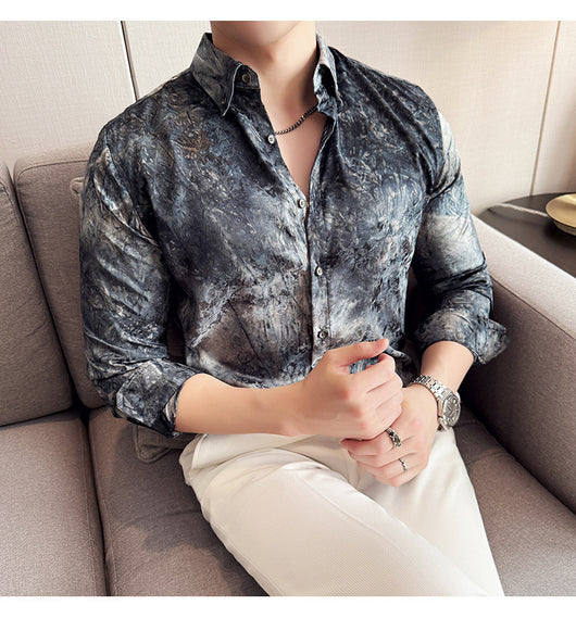 Camisa Tie-Dye Estampada Manga Larga Slim Fit para Hombre - Image 39