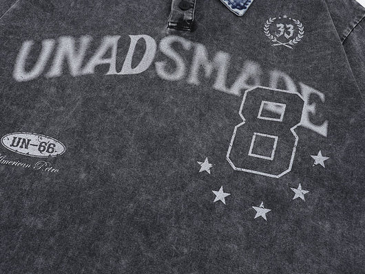 Playera Denim Lavada con Estampado de Letras y Contraste de Colores - Image 20