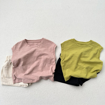 Playera sin Mangas de Algodón Slub con Hombro Caído para Niños y Niñas - Image 19