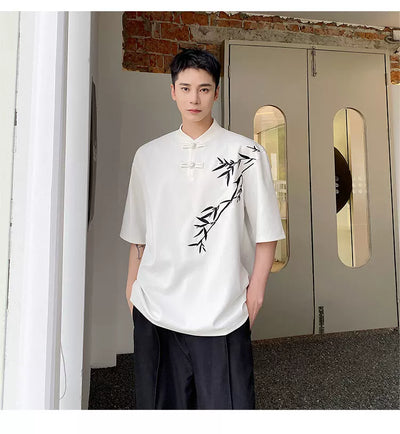 Camisa de Manga Corta con Bordado de Hojas de Bambú para Hombre - Image 29
