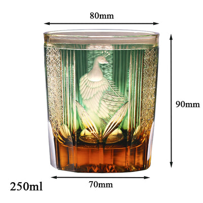 Vaso de Whiskey de Cristal Tallado a Mano con Diseño de Pavo Real - Image 8