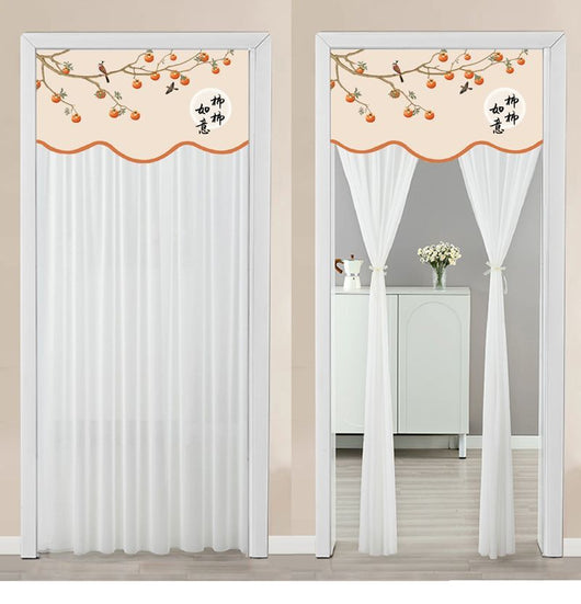 Double-layer blackout doorway curtain with a light blue top featuring a cartoon bear and "LUCK DAY!" text. - Image 21
