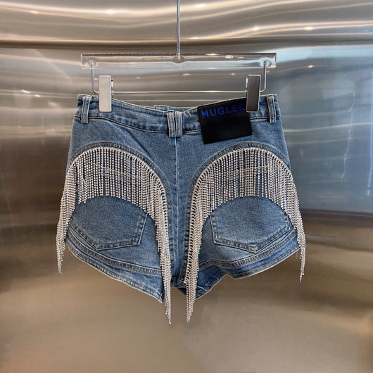 Shorts de Mezclilla con Detalles de Strass y Borlas para Mujer - Image 9