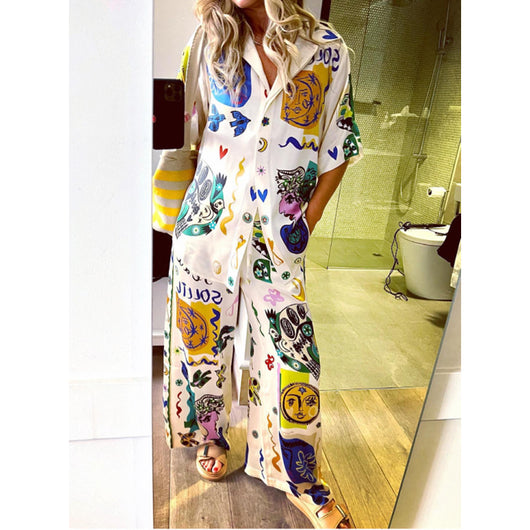 Conjunto de Blusa Satinada con Estampado Graffiti para Mujer - Image 22