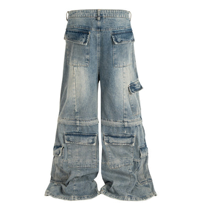 Overol Denim Vintage Desgastado con Bolsillos Múltiples y Doble Uso - Image 45