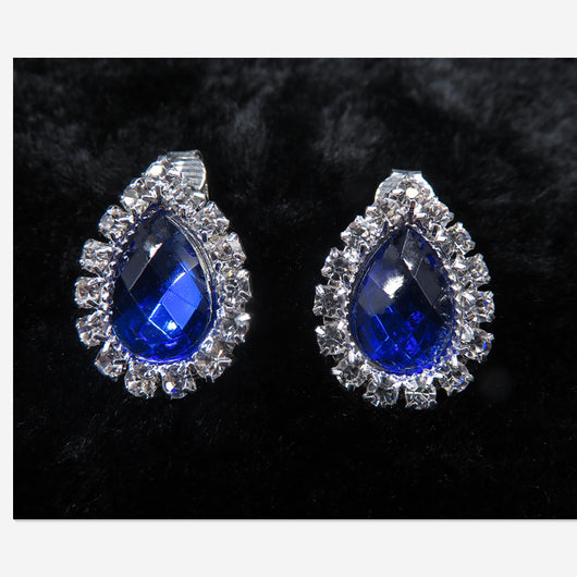 Purple teardrop rhinestone necklace and matching stud earrings set on a black background. - Image 26