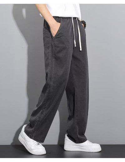 Pantalones Anchos de Pierna Recta en Tela Ice Silk para Hombre - Image 20