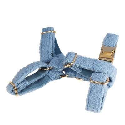 Light blue teddy bear textured dog collar and matching leash set with gold-colored hardware. - Image 21