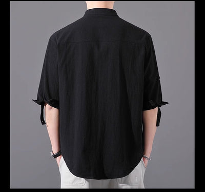 Camisa Hombre Manga Corta Algodón y Lino - Corte Suelto Moderno Talla Grande - Image 27