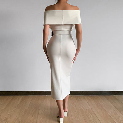 Falda Elegante con Hombro Descubierto y Abertura Lateral - Image 20