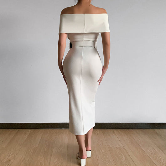 Falda Elegante con Hombro Descubierto y Abertura Lateral - Image 20
