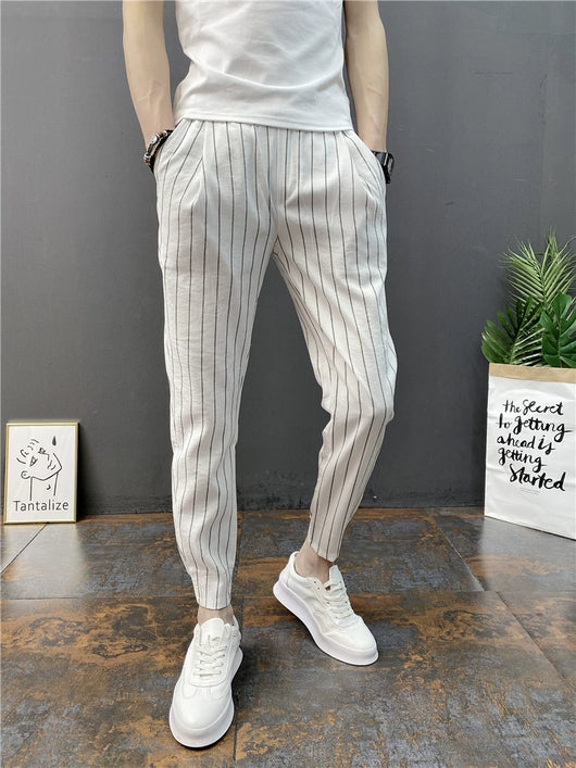 Pantalones Casuales Slim Fit Hombre con Rayas Verticales para Primavera y Verano - Image 17