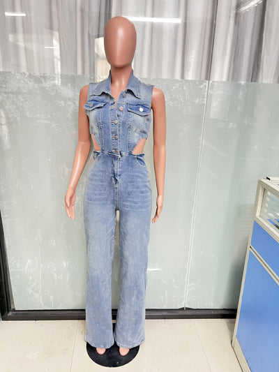 Jumpsuit Denim Elástico Slim Fit Cintura Alta Mujer - Image 17