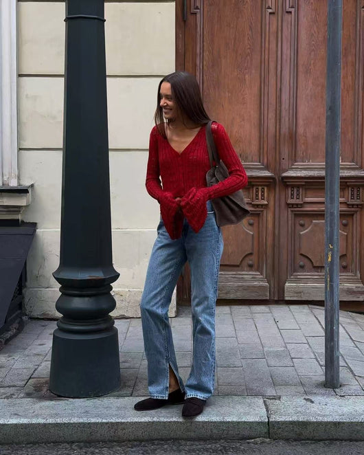 Blusa Corta Tejida con Mangas Acampanadas y Cortes Atrevidos - Image 39