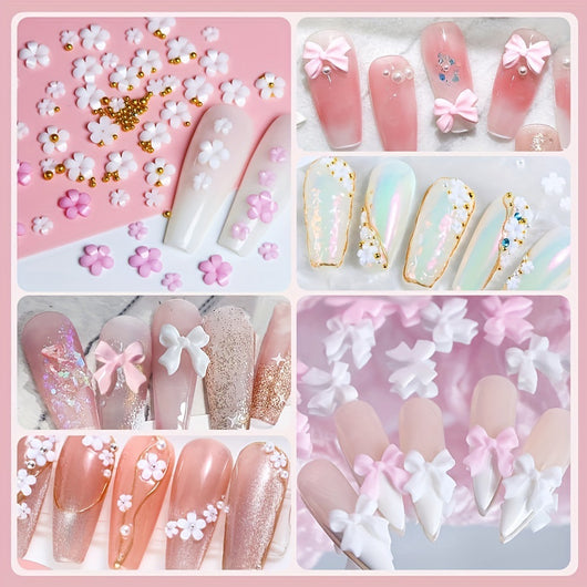 Adornos de Uñas de Resina Perla con Moño Mixto - Image 15