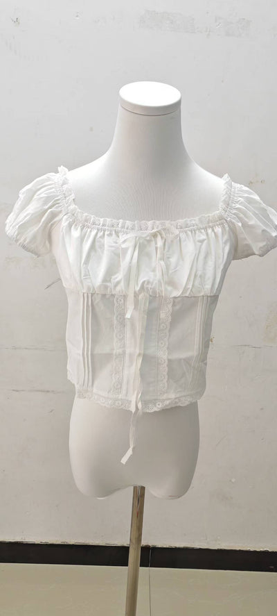 Blusa Corta de Encaje con Cuello Cuadrado y Lazada - Image 15