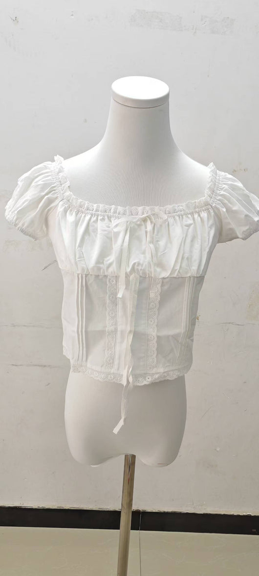 Blusa Corta de Encaje con Cuello Cuadrado y Lazada - Image 15
