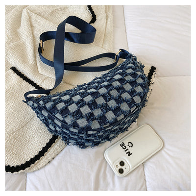 Bolsa de Hombro Underarm Denim con Diseño Cuadrícula Escocesa - Image 10