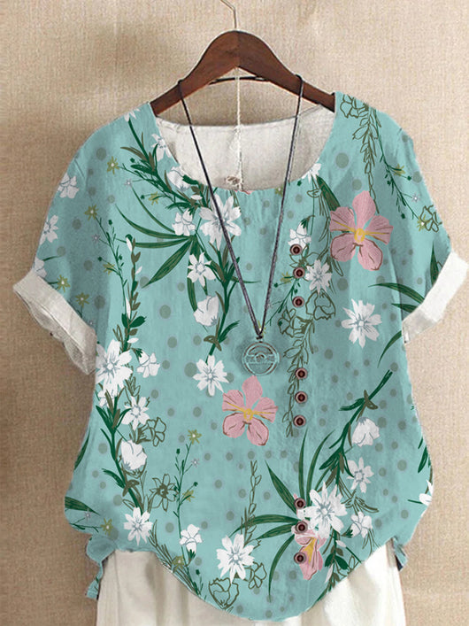Camiseta Suelta de Manga Corta con Estampado Retro para Mujer - Image 19