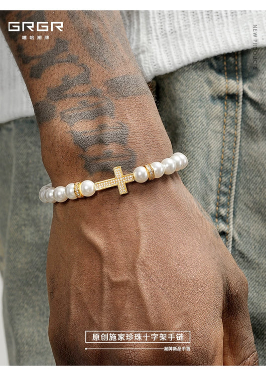Pulsera de Cruz con Perlas para Mujer - Diseño Versátil - Image 7