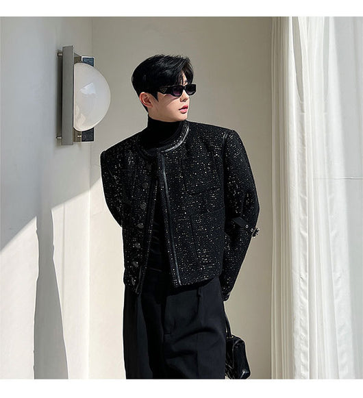 Abrigo Clásico de Cuero con Detalles de Lentejuelas y Cierre Desmontable para Hombre - Image 10