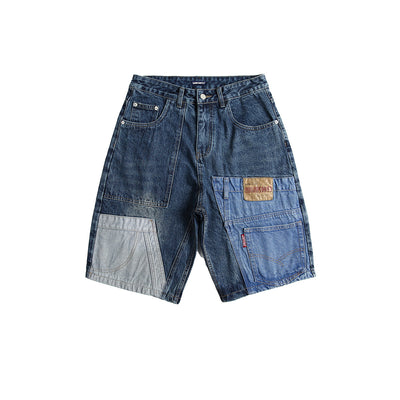 Shorts Camisa de Negocios Patchwork Denim Retro para Hombre - Image 28