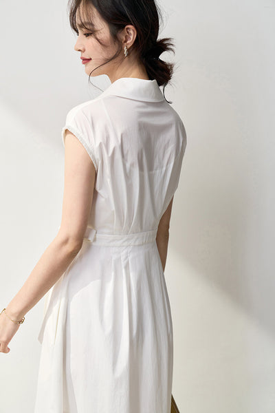 Vestido Camisero Ajustado de Algodón con Pliegues Simétricos y Corte Vertical - Image 11