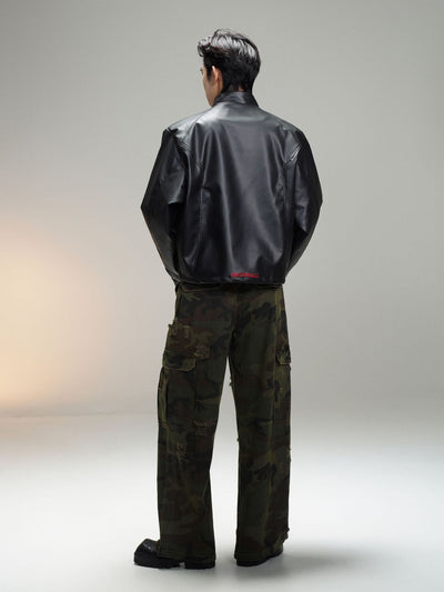 Chaqueta de Cuero Estilo Retro Americano con Detalles de Tartán - Image 32