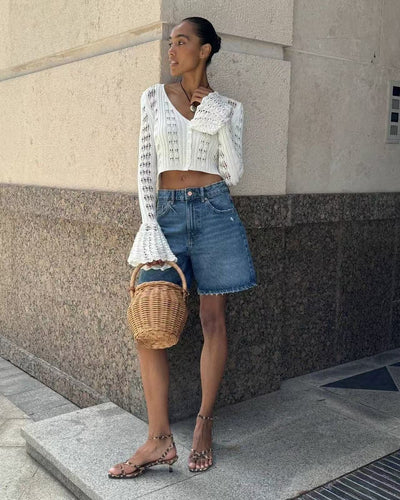 Blusa Corta Tejida con Mangas Acampanadas y Cortes Atrevidos - Image 45