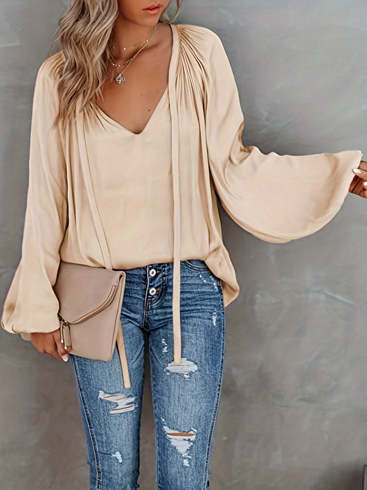 Blusa de Satén con Cuello en V y Mangas Largas para Mujer - Image 24