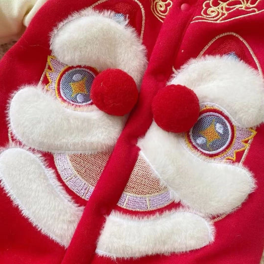 Traje de Danza del León Rojo Bordado con Terciopelo y Algodón - Image 15