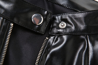 Chaqueta de Cuero PU Slim Fit Cuello Redondo para Motociclista - Image 42