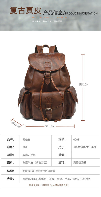 Mochila de Cuero Genuino Estilo Retro - Bolsa Casual Versátil - Image 9