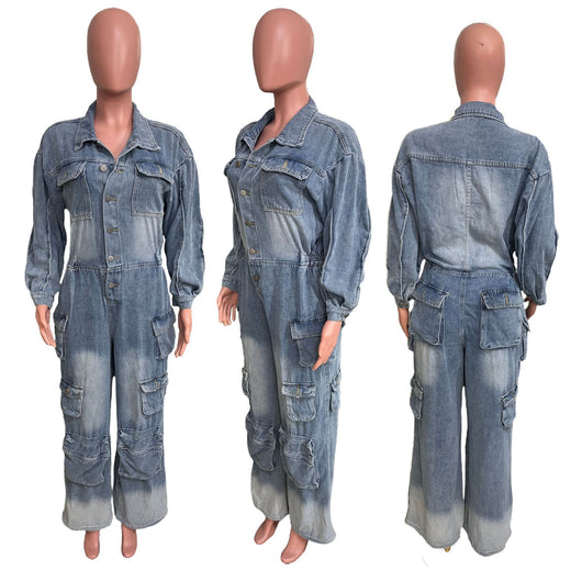 Jumpsuit Denim Overol Lavado Vintage con Múltiples Bolsillos - Image 18