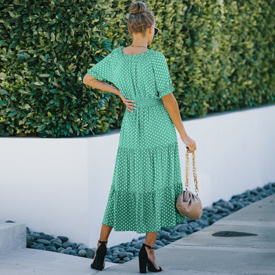 Vestido de Verano Lunares Verde Chifón Europeo - Image 16
