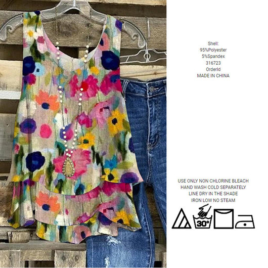 Blusa Artística sin Mangas Cuello Redondo Estampado Óleo - Image 6