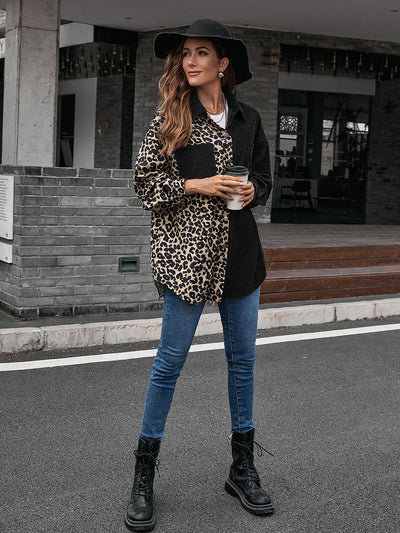 Blusa Suelta Estampado Leopardo Manga Larga Bicolor para Mujer - Image 20