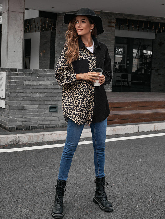 Blusa Suelta Estampado Leopardo Manga Larga Bicolor para Mujer - Image 20