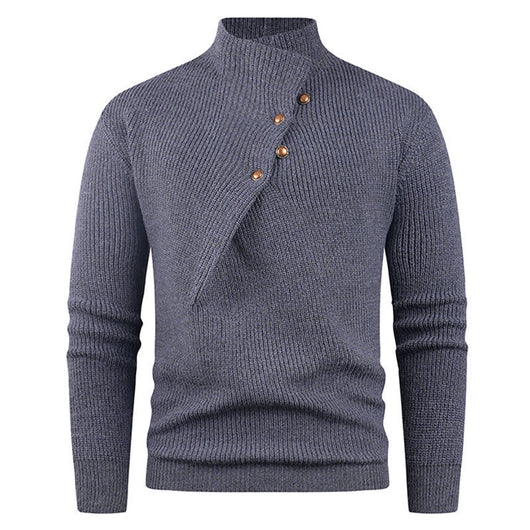 Suéter Casual para Hombre con Cuello Mao y Botones Sesgados - Image 25